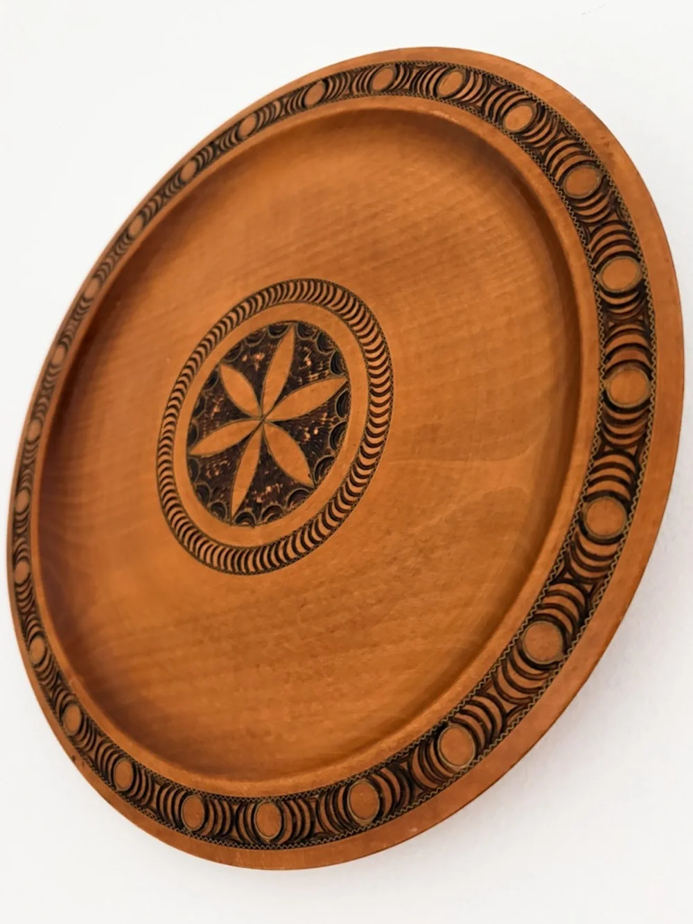 Vintage Hand-Carved Wooden Wall Decor Plate - 9.5” - Picture 4 of 5